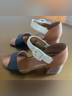 Vionic Tricolor Block Heel Sandals - Black, Brown & Cream